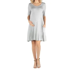 24/7 Comfort Apparel Soft Flare T-Shirt Dress with Pockets