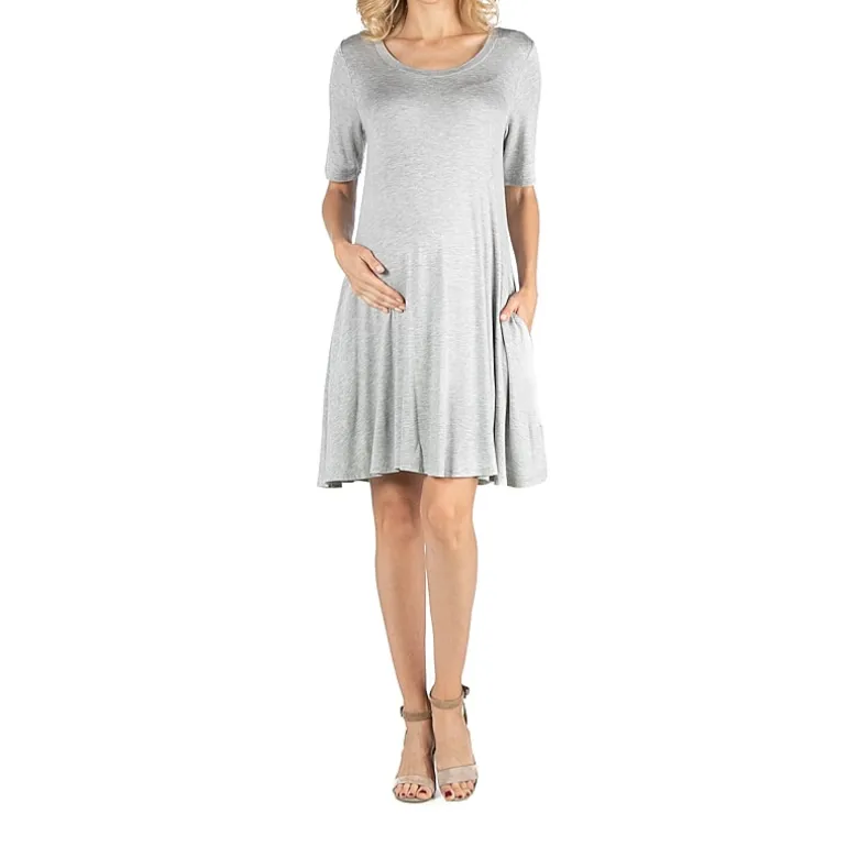 24/7 Comfort Apparel Soft Flare T-Shirt Dress with Pockets
