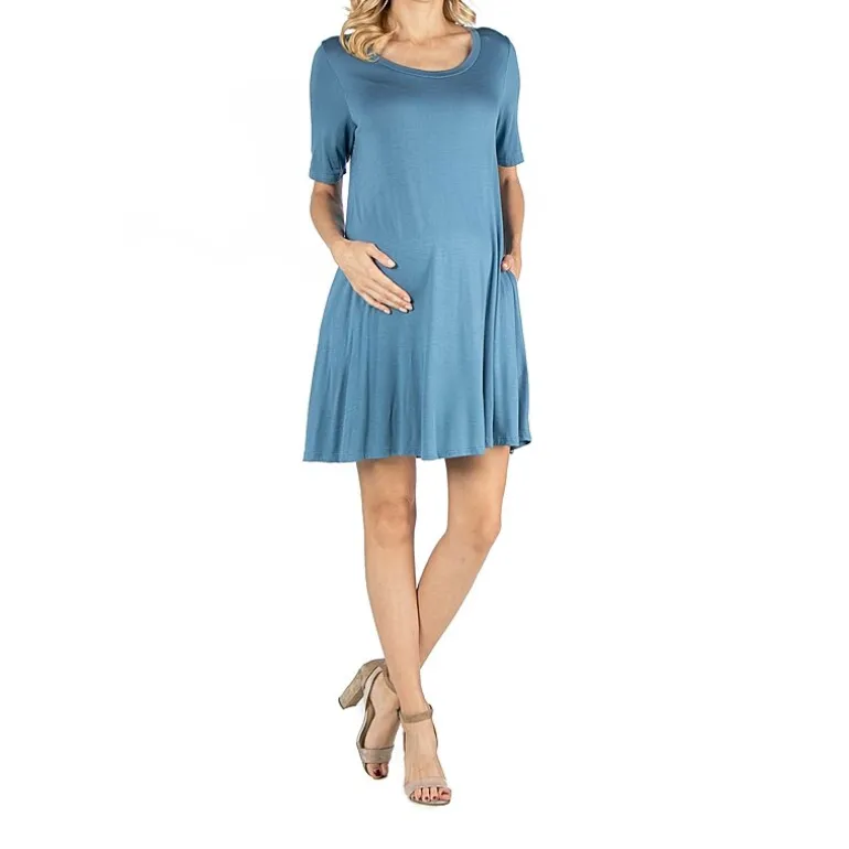 24/7 Comfort Apparel Soft Flare T-Shirt Dress with Pockets