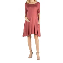 24/7 Comfort Apparel Soft Flare T-Shirt Dress with Pockets