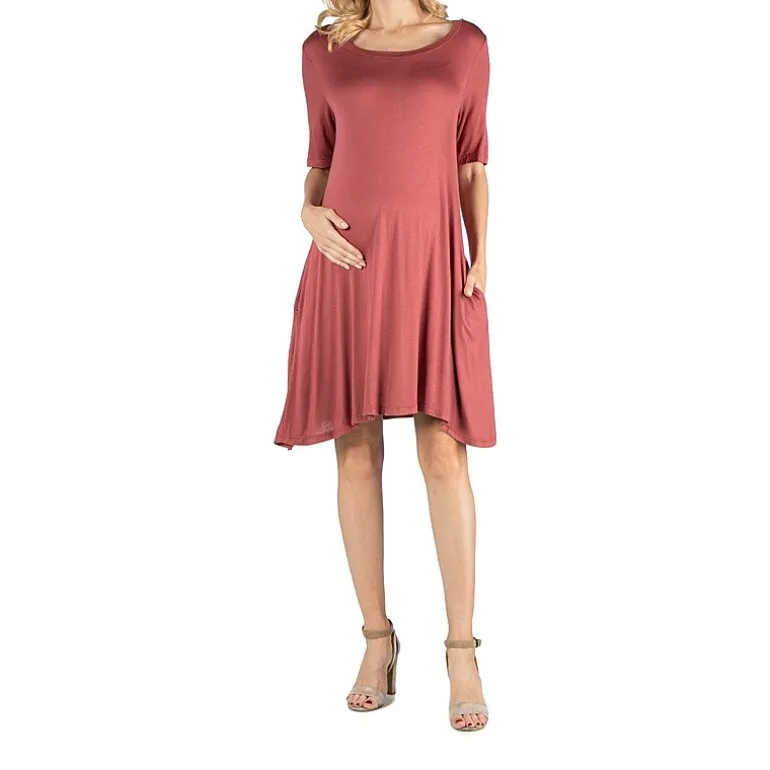 24/7 Comfort Apparel Soft Flare T-Shirt Dress with Pockets