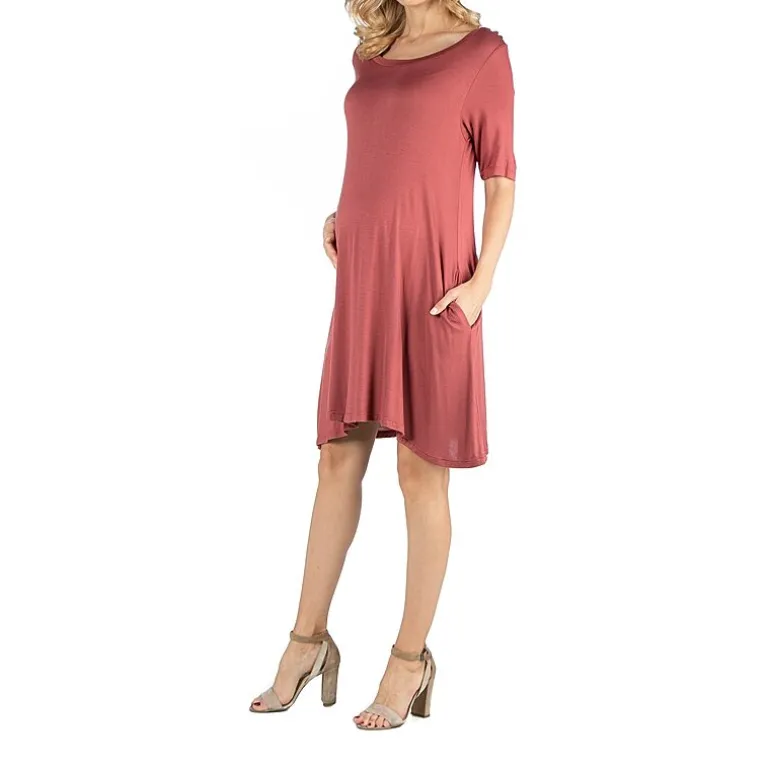 24/7 Comfort Apparel Soft Flare T-Shirt Dress with Pockets