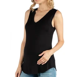 24/7 Comfort Apparel V Neck Round Hemline Tunic Tank Top
