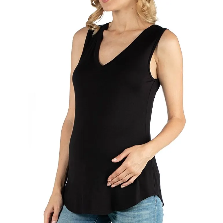 24/7 Comfort Apparel V Neck Round Hemline Tunic Tank Top