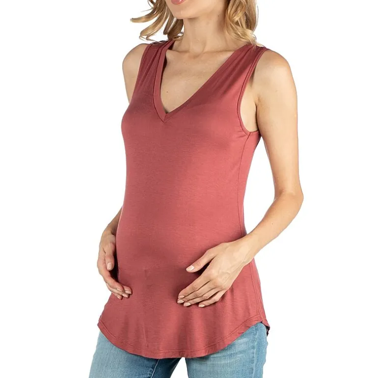 24/7 Comfort Apparel V Neck Round Hemline Tunic Tank Top