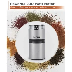 Commercial Chef Electric Coffee/Spice Grinder - Stainless Steel Blades and Transparent Lid