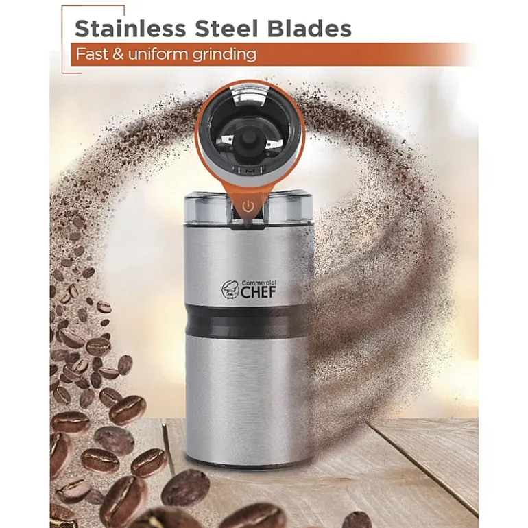 Commercial Chef Electric Coffee/Spice Grinder - Stainless Steel Blades and Transparent Lid