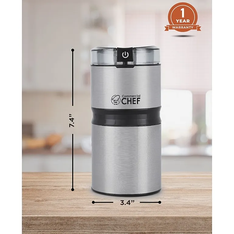 Commercial Chef Electric Coffee/Spice Grinder - Stainless Steel Blades and Transparent Lid