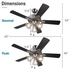 Commercial Cool 42” Contemporary Ceiling Fan With Lights Cools Up To 175 Sq Ft With Dual Chain/Reversible Blades