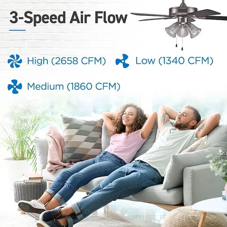 Commercial Cool 42” Contemporary Ceiling Fan With Lights Cools Up To 175 Sq Ft With Dual Chain/Reversible Blades