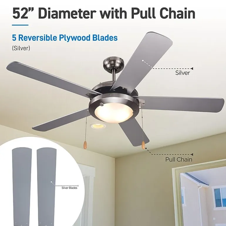 Commercial Cool 52” Modern Ceiling Fan With Lights Cools Up To 350 Sq Ft Featuring 3 Air Flow Speeds With Dual Chain