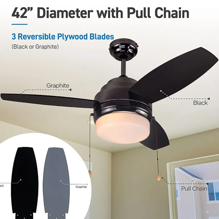 Commercial Cool 42” Modern Ceiling Fan With Lights Cools Up To 175 Sq Ft With Reversible Dual Finish Blades