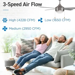 Commercial Cool 52” Modern Ceiling Fan With Lights Cools Up To 350 Sq Ft Featuring 3 Air Flow Speeds With Dual Chain