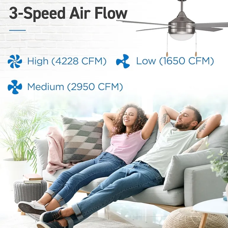 Commercial Cool 52” Modern Ceiling Fan With Lights Cools Up To 350 Sq Ft Featuring 3 Air Flow Speeds With Dual Chain