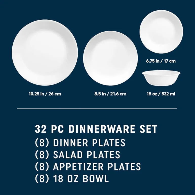 Corelle Shimmering White 32-pc. Glass Dinnerware Set