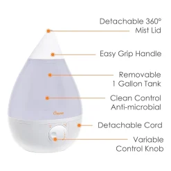 Crane Drop 1 Gallon Ultrasonic Cool Mist Humidifier - White
