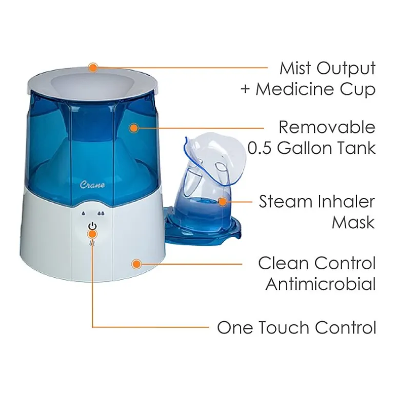 Crane 0.5 Gallon 2-In-1 Warm Mist Humidifier & Personal Steam Inhaler