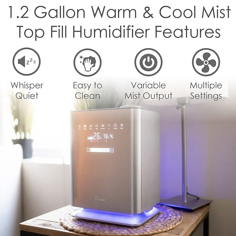 Crane 1.2 Gallon Ultrasonic Warm & Cool Mist Humidifier w/ Remote