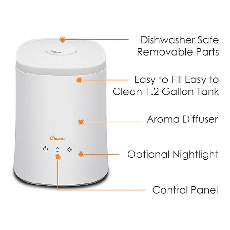 Crane 2-In-1 1.2 Gallon Ultrasonic Cool Mist Humidifier & Aroma Diffuser