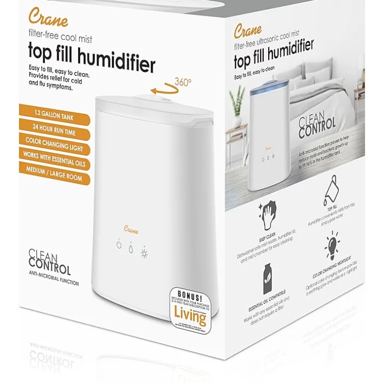 Crane 2-In-1 1.2 Gallon Ultrasonic Cool Mist Humidifier & Aroma Diffuser
