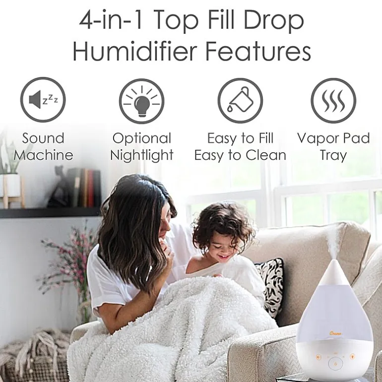 Crane 4-In-1 Top Fill 1 Gallon Cool Mist Humidifier with Sound Machine - White