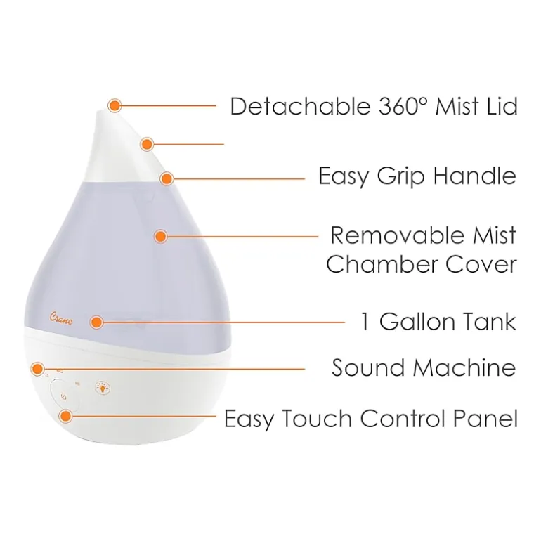 Crane 4-In-1 Top Fill 1 Gallon Cool Mist Humidifier with Sound Machine - White