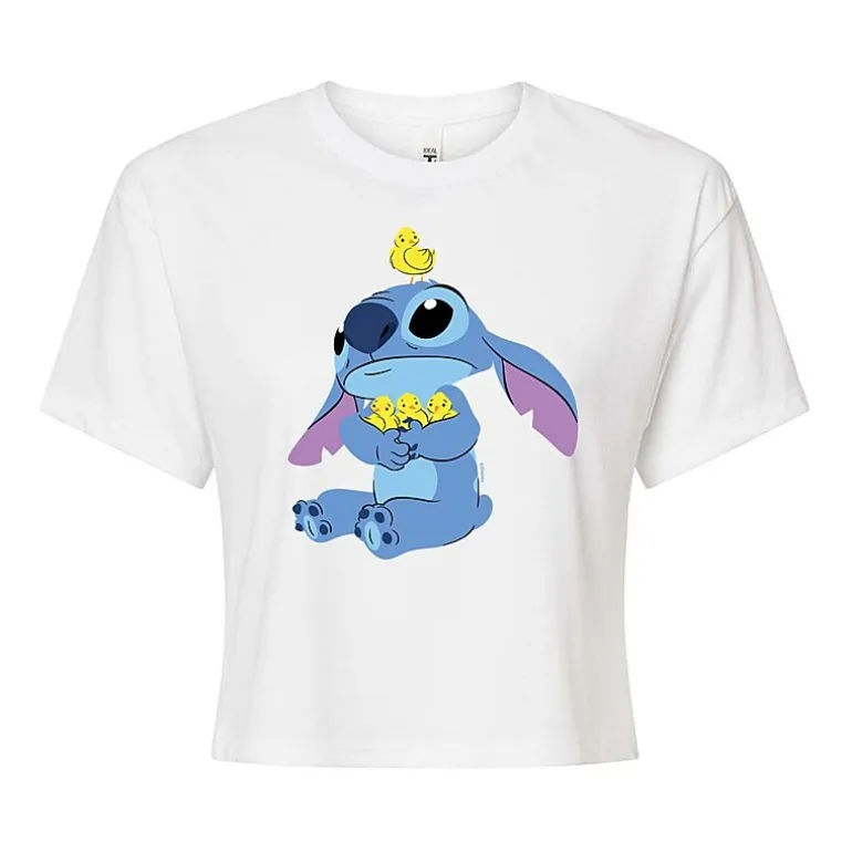 Cropped Womens Juniors Crew Neck Short Sleeve Boxy Fit Lilo & Stitch Graphic T-Shirt