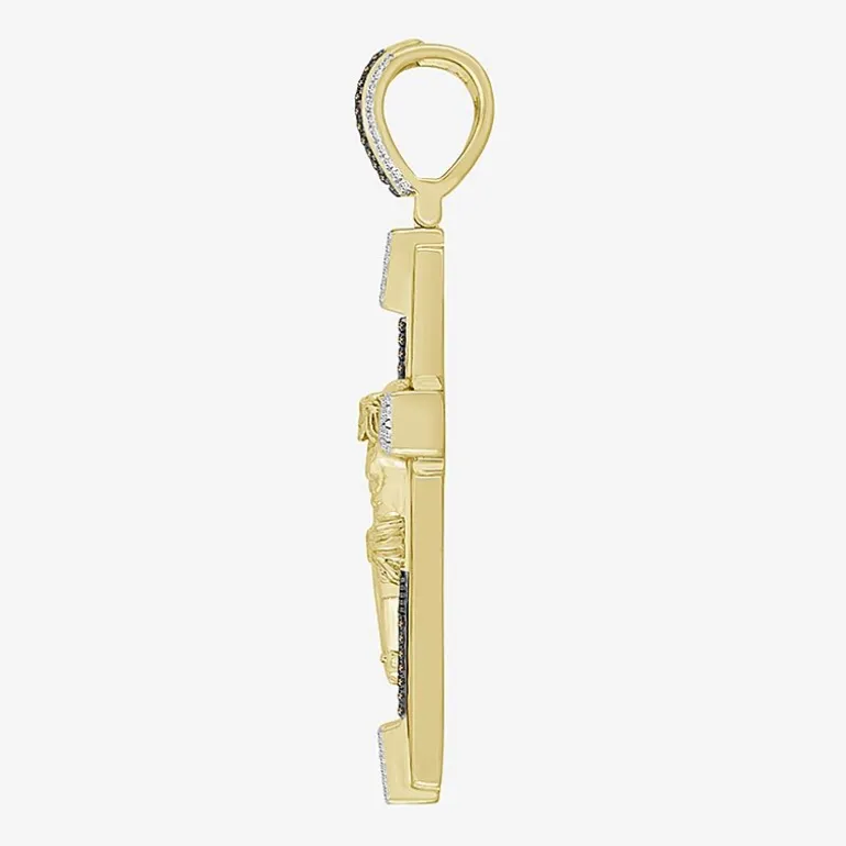 Crucifix (Brown / I3) Mens 1/2 CT. T.W. Natural Champagne Diamond 10K Gold Cross Pendant