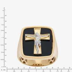 Crucifix Mens Genuine Black Onyx 10K Gold Cross Signet Ring