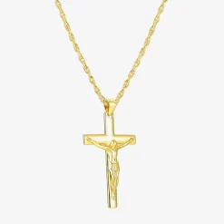 Crucifix Mens 24K Gold Over Silver Cross 24 Inch Pendant Necklace