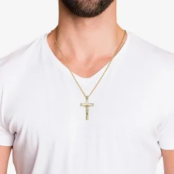 Crucifix Mens 24K Gold Over Silver Cross 24 Inch Pendant Necklace