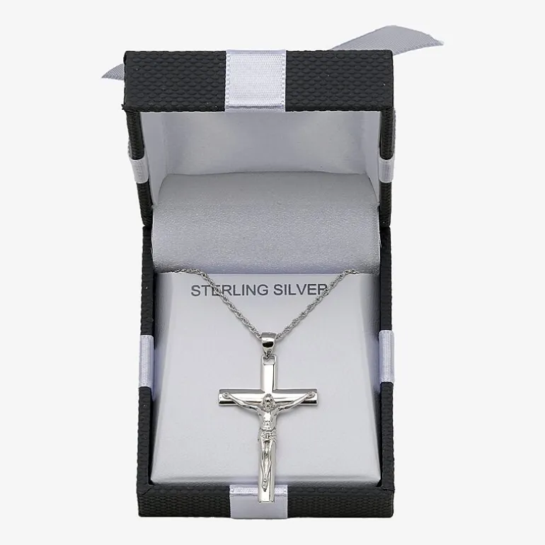 Crucifix Mens Sterling Silver Cross 24 Inch Pendant Necklace