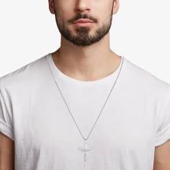 Crucifix Mens Sterling Silver Cross 24 Inch Pendant Necklace