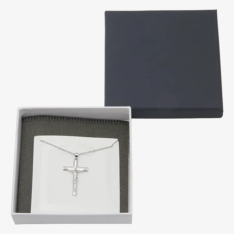 Crucifix Mens Sterling Silver Cross 24 Inch Pendant Necklace