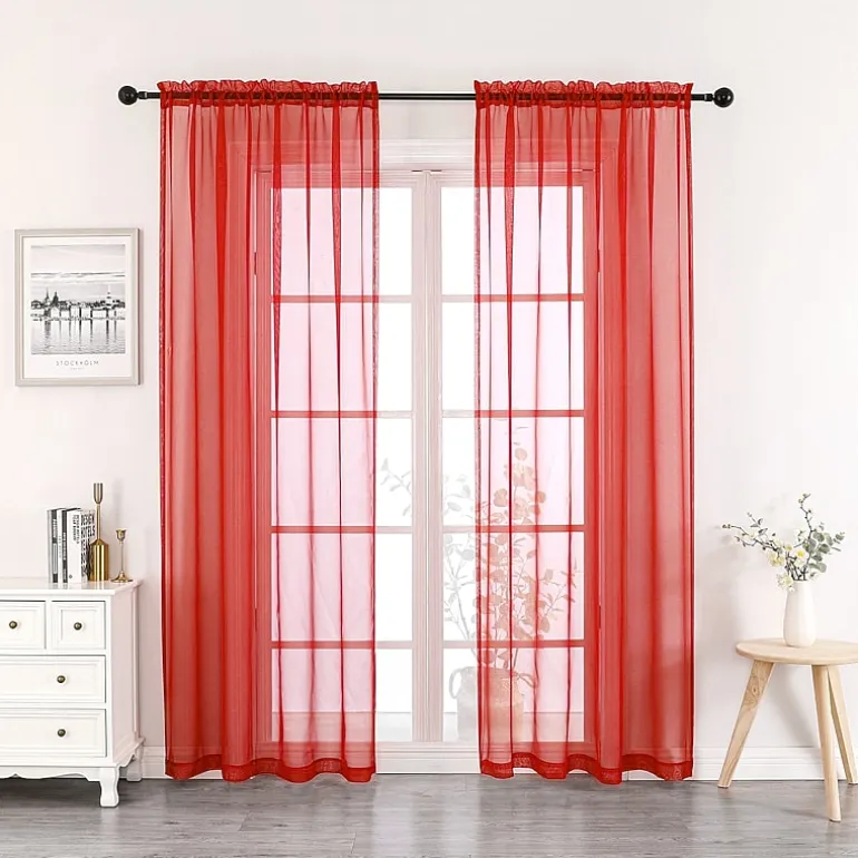 Crystal Sheer Rod Pocket Sheer Set of 2 Curtain Panel