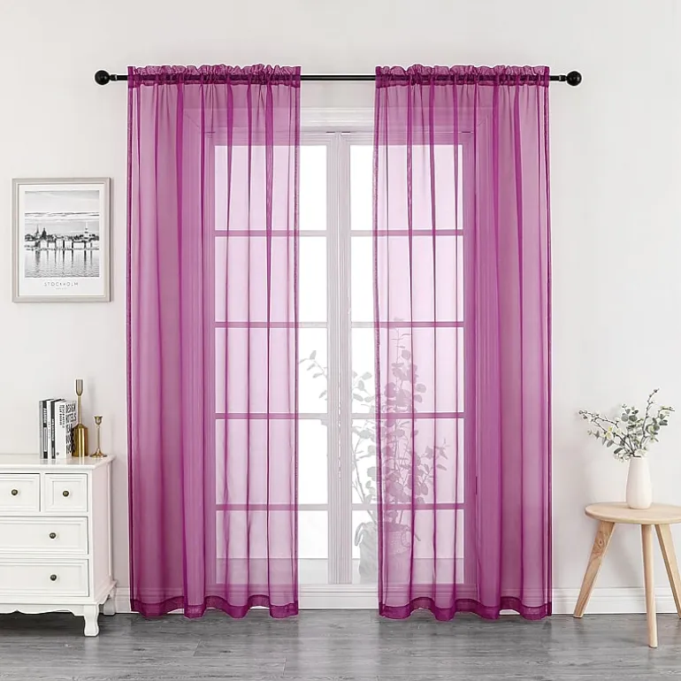 Crystal Sheer Rod Pocket Sheer Set of 2 Curtain Panel