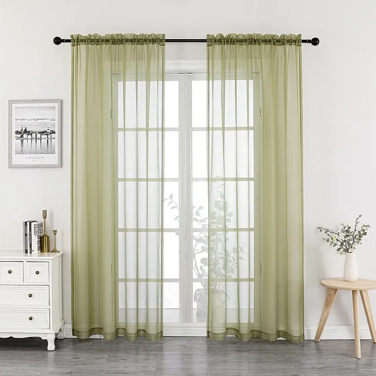 Crystal Sheer Rod Pocket Sheer Set of 2 Curtain Panel