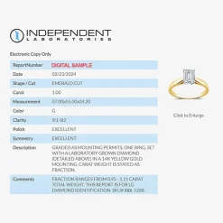 1 CT. Lab-Grown (G / SI2) Diamond Emerald-Cut Solitaire Engagement Ring in 10K or 14K Gold