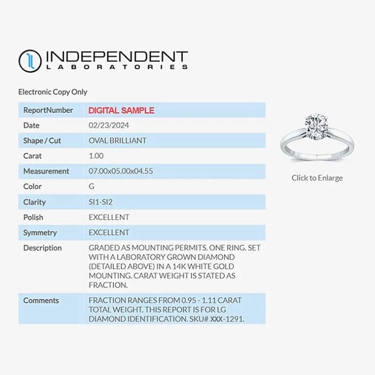 1 CT. Lab-Grown (G / SI2) Diamond Oval Solitaire Engagement Ring in 10K or 14K Gold