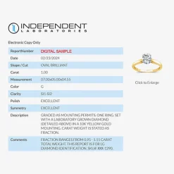 1 CT. Lab-Grown (G / SI2) Diamond Oval Solitaire Engagement Ring in 10K or 14K Gold