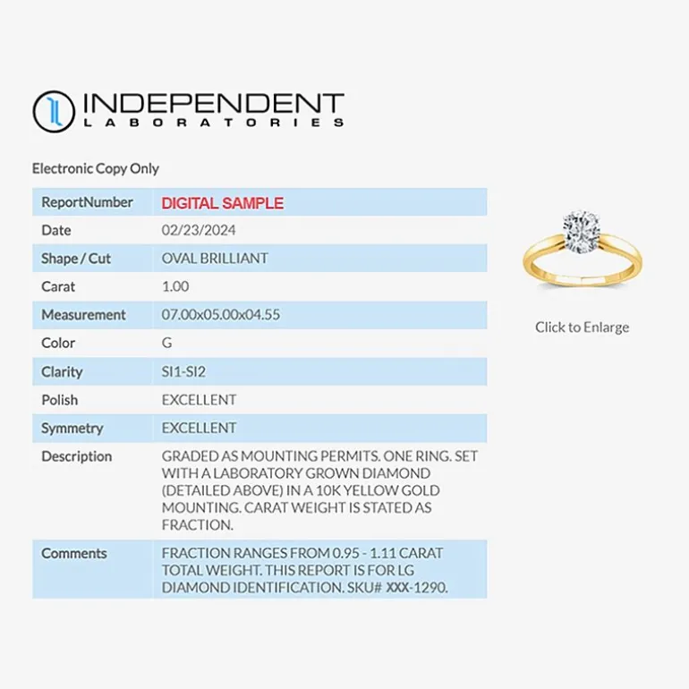 1 CT. Lab-Grown (G / SI2) Diamond Oval Solitaire Engagement Ring in 10K or 14K Gold
