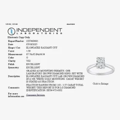 1 1/2 CT. Lab-Grown (G / VS2)  Diamond 14K Gold Radiant-Cut Solitaire Engagement Ring
