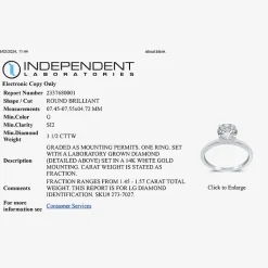 1 1/2 CT..Round Lab-Grown (G / Si2) Diamond Solitaire Engagement Ring in 14K Gold