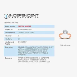 1 1/2 CT..Round Lab-Grown (G / Si2) Diamond Solitaire Engagement Ring in 14K Gold