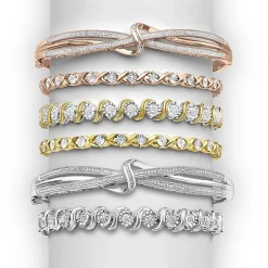 1/10 CT. T.W. Diamond Crossover Bangle Bracelet in Sterling Silver or 14K Gold Over Silver