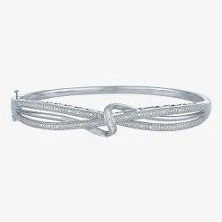 1/10 CT. T.W. Diamond Crossover Bangle Bracelet in Sterling Silver or 14K Gold Over Silver