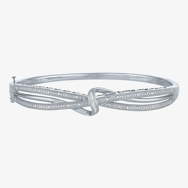 1/10 CT. T.W. Diamond Crossover Bangle Bracelet in Sterling Silver or 14K Gold Over Silver