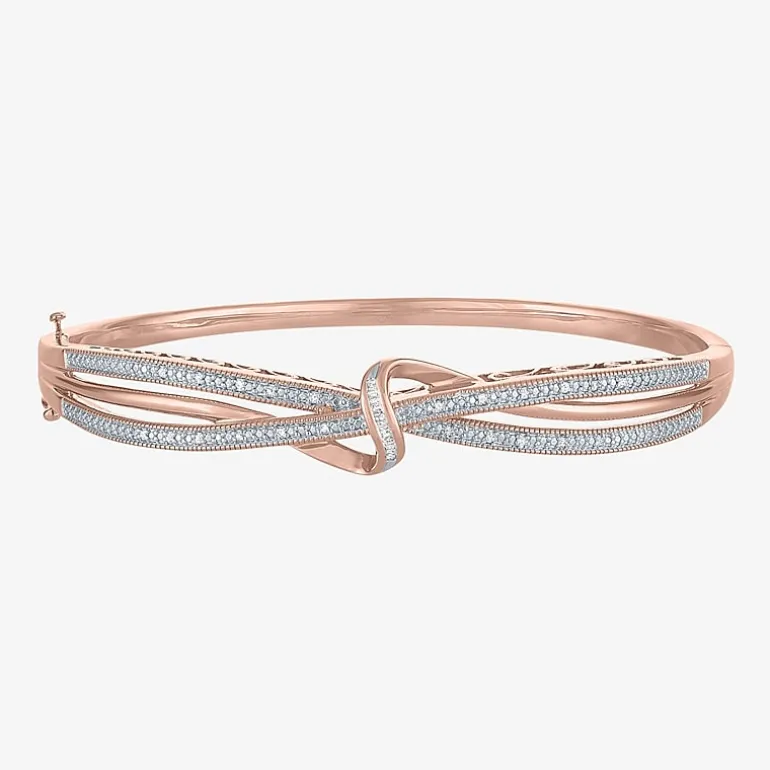 1/10 CT. T.W. Diamond Crossover Bangle Bracelet in Sterling Silver or 14K Gold Over Silver