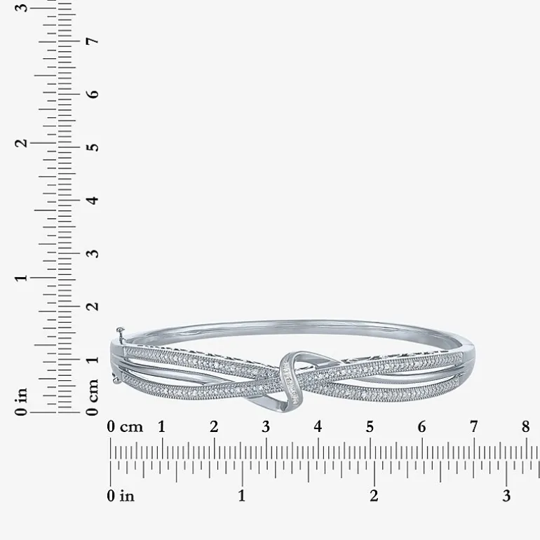 1/10 CT. T.W. Diamond Crossover Bangle Bracelet in Sterling Silver or 14K Gold Over Silver
