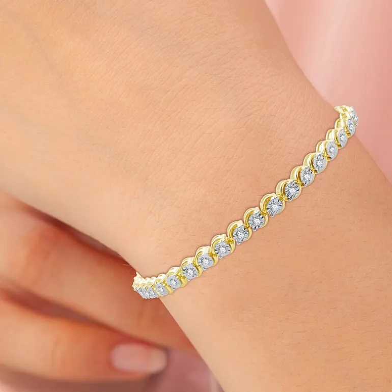1 CT. T.W. Genuine White Diamond 7.5 Inch Tennis Bracelet in Sterling Silver or 14K Gold Over Silver